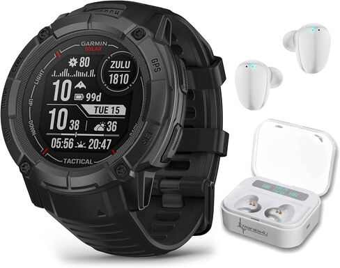 ساعة ذكية Wearable4U Garmin Instinct 2X Solar Rugged 50 مم GPS الذكية، جرافيت مع عدسة زجاجية قوية، حزمة سماعات أذن سوداء بمصباح LED in Kuwait