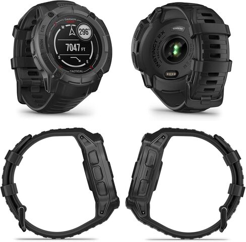 ساعة ذكية Wearable4U Garmin Instinct 2X Solar Rugged 50 مم GPS الذكية، جرافيت مع عدسة زجاجية قوية، حزمة سماعات أذن سوداء بمصباح LED in Kuwait