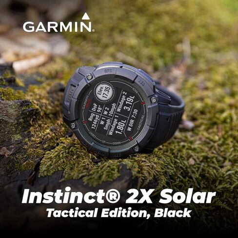 ساعة ذكية Wearable4U Garmin Instinct 2X Solar Rugged 50 مم GPS الذكية، جرافيت مع عدسة زجاجية قوية، حزمة سماعات أذن سوداء بمصباح LED in Kuwait
