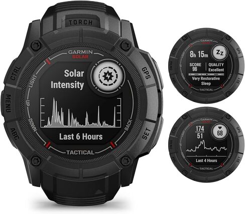 ساعة ذكية Wearable4U Garmin Instinct 2X Solar Rugged 50 مم GPS الذكية، جرافيت مع عدسة زجاجية قوية، حزمة سماعات أذن سوداء بمصباح LED in Kuwait