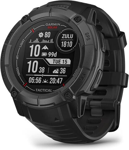 ساعة ذكية Wearable4U Garmin Instinct 2X Solar Rugged 50 مم GPS الذكية، جرافيت مع عدسة زجاجية قوية، حزمة سماعات أذن سوداء بمصباح LED in Kuwait