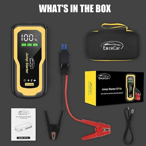 4000A Jump Starter Power Pack, Portable Safe Car Battery Booster, Jump Starter Power Pack (All Gas/up to 10.0L Diesel),12V Lithium Battery Starter with 2.5'' LCD Display and Quick Charge in Saudi Arabia