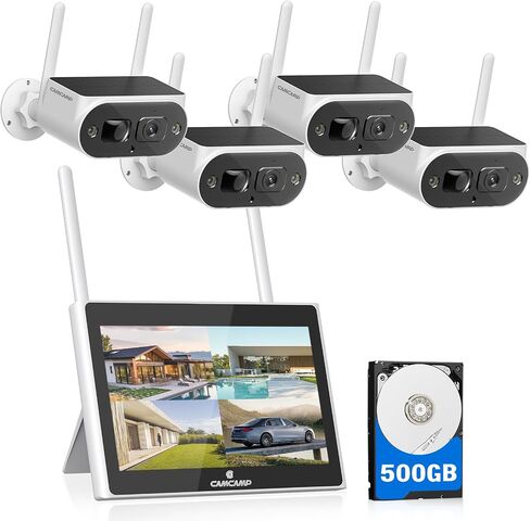 Camcamp Solar Wireless Security Camera System with 10" IPS Monitor & 500GB HDD, 4pcs 4MP Solar Security Camera Wireless Outdoor, 10CH Expandable, PIR Human Detection, 2-Way Audio, 0 Monthly Fee in Saudi Arabia