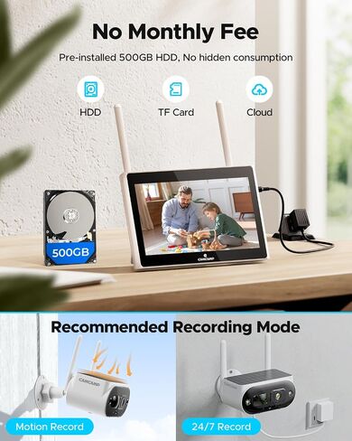 Camcamp Solar Wireless Security Camera System with 10" IPS Monitor & 500GB HDD, 4pcs 4MP Solar Security Camera Wireless Outdoor, 10CH Expandable, PIR Human Detection, 2-Way Audio, 0 Monthly Fee in Saudi Arabia