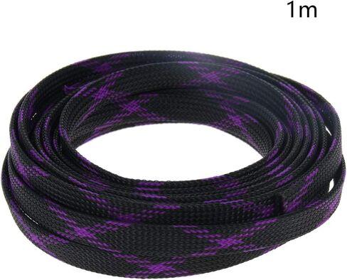 Fielect PET Cable Sleeves, 5m/16.4'' Black Purple Wire Loom Cable Wrap Braided Wire Cover Automotive Expandable Braided Sleeving for Video, Audio, Computer Cables in Saudi Arabia