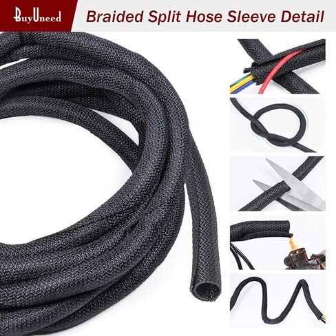 1/2'' - 15 feet Braided Split Hose Sleeve Wire Loom - 20% Overlap Self-Closing Cord Protect Easy to Inspect, Marking, Add, and Remove Cable/Wire/Hose/Harness in Saudi Arabia