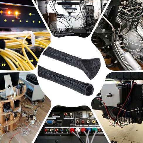 1/2'' - 15 feet Braided Split Hose Sleeve Wire Loom - 20% Overlap Self-Closing Cord Protect Easy to Inspect, Marking, Add, and Remove Cable/Wire/Hose/Harness in Saudi Arabia
