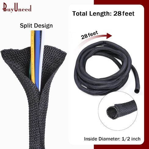1/2'' - 15 feet Braided Split Hose Sleeve Wire Loom - 20% Overlap Self-Closing Cord Protect Easy to Inspect, Marking, Add, and Remove Cable/Wire/Hose/Harness in Saudi Arabia