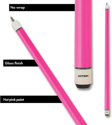 Action Hot Pink Women's Pool Cue Stick, Bright Pink Colored Design, 29-inch Shaft, Hot Pink Stained Birdseye Maple Billiard Stick, Cream Plate in Saudi Arabia