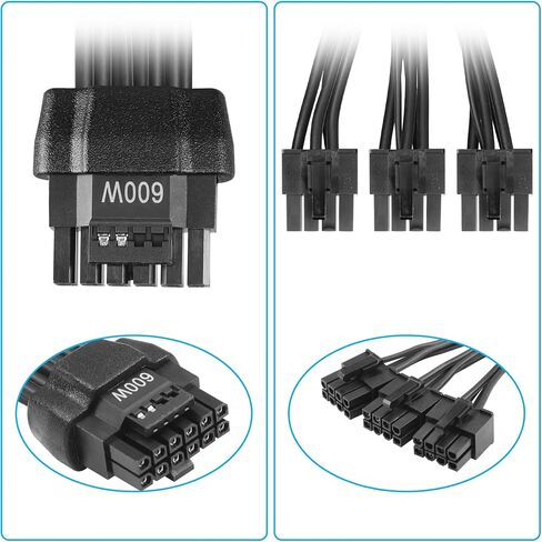 CERRXIAN 1FT ATX3.0 12VHPWR to 3X 8Pin Power Cable,PCI-e 5.0 12VHPWR ATX3.0 600W 16 Pin Male to 3x8Pin(6+2) Female Cable,for Graphic Card GPU 12+4pin RTX 3090Ti 4070Ti 4080 4090 in Saudi Arabia