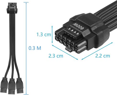 CERRXIAN 2.3FT ATX3.0 12VHPWR إلى 3X 8Pin كابل الطاقة، PCI-e 5.0 12VHPWR ATX3.0 600W 16 Pin Male إلى 3x8Pin(6+2) كابل ذكر، لبطاقة الرسومات GPU 12+4pin RTX 3090Ti 4070Ti 4080 4090 in Saudi Arabia