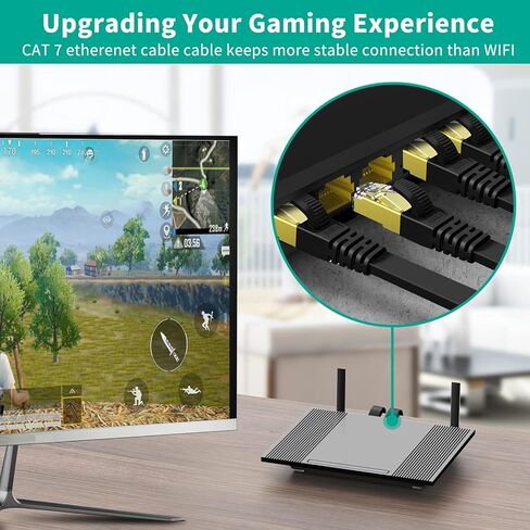 كابل إيثرنت Cat 7 بطول 3.3 قدم، كابل شبكة جيجابت LAN RJ45 كابل إيثرنت مسطح عالي السرعة 10 جيجابت في الثانية 600 ميجا هرتز/ثانية STP للكمبيوتر الشخصي، وحدة التحكم في الألعاب، PS4، PS5، التبديل، المودم، التلفزيون الذكي، لوحة التصحيح in Kuwait