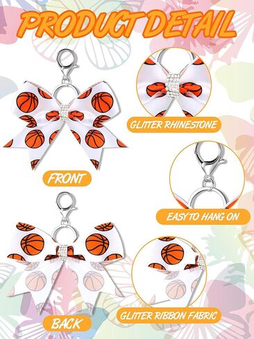 16 Pcs Basketball Bow Keychains with Rhinestones Cheer Bow Keychain Basketball Cheerleading Keyrings Gifts for Women Girls Basketball Accessories Cheerleader Sports Supplies in Kuwait