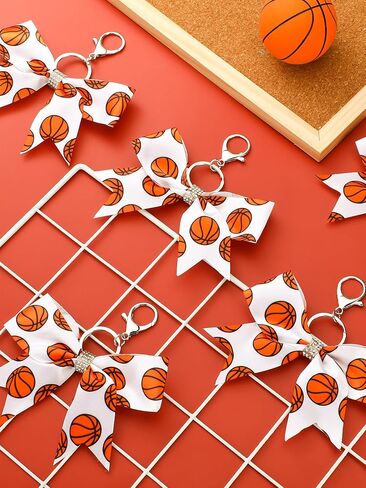 16 Pcs Basketball Bow Keychains with Rhinestones Cheer Bow Keychain Basketball Cheerleading Keyrings Gifts for Women Girls Basketball Accessories Cheerleader Sports Supplies in Kuwait