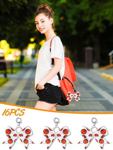 16 Pcs Basketball Bow Keychains with Rhinestones Cheer Bow Keychain Basketball Cheerleading Keyrings Gifts for Women Girls Basketball Accessories Cheerleader Sports Supplies in Kuwait