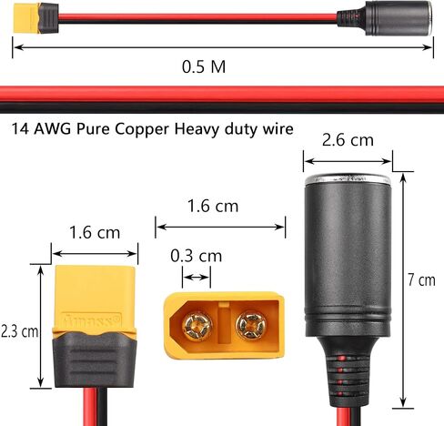 ولاعة سجائر للسيارة من SinLoon أنثى إلى XT60 أنثى، كابل ولاعة سجائر 14AWG، لمضخة هواء منفاخ الإطارات العاكس للسيارة (1.5 متر أنثى) in Kuwait