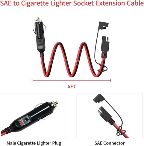 14AWG 5FT SAE إلى مقبس ولاعة السجائر، مقبس ولاعة السجائر أنثى 12 فولت مع محول عكسي SAE لمنفاخ إطارات الألواح الشمسية المحمولة in Kuwait