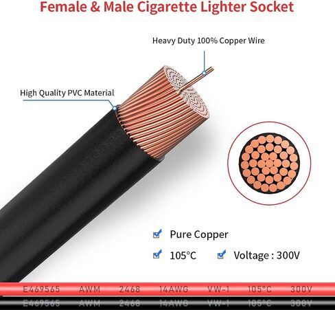 14AWG 5FT SAE إلى مقبس ولاعة السجائر، مقبس ولاعة السجائر أنثى 12 فولت مع محول عكسي SAE لمنفاخ إطارات الألواح الشمسية المحمولة in Kuwait