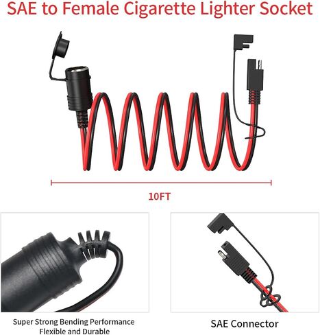 14AWG 5FT SAE إلى مقبس ولاعة السجائر، مقبس ولاعة السجائر أنثى 12 فولت مع محول عكسي SAE لمنفاخ إطارات الألواح الشمسية المحمولة in Kuwait