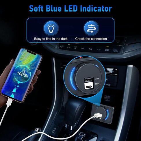 Linkstyle 1PCS منفذ USB 12V، مقبس USB C، ترقية المزدوج PD3.0 وQC3.0 24W منافذ USB للسيارة، مقاوم للماء 12V / 24V نوع C USB منفذ الطاقة لRV البحرية دراجة نارية قارب عربة الغولف in Kuwait