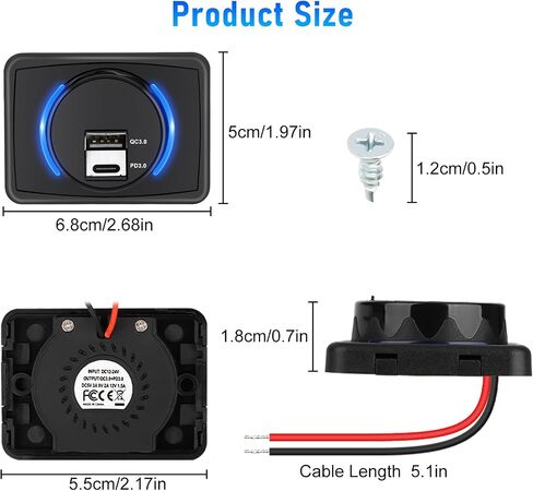 Linkstyle 1PCS منفذ USB 12V، مقبس USB C، ترقية المزدوج PD3.0 وQC3.0 24W منافذ USB للسيارة، مقاوم للماء 12V / 24V نوع C USB منفذ الطاقة لRV البحرية دراجة نارية قارب عربة الغولف in Kuwait