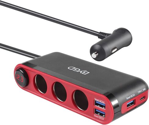 BYGD موزع ولاعة السجائر، QC3.0 18 وات محول ولاعة سجائر السيارة 3 مقابس USB منفذ شاحن سيارة قوة ولاعة السجائر مقسم محول مقسم السيارة الجهد الكهربي نوع C 12-24 فولت in Kuwait