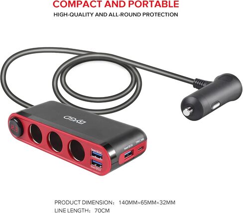 BYGD موزع ولاعة السجائر، QC3.0 18 وات محول ولاعة سجائر السيارة 3 مقابس USB منفذ شاحن سيارة قوة ولاعة السجائر مقسم محول مقسم السيارة الجهد الكهربي نوع C 12-24 فولت in Kuwait