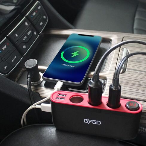 BYGD موزع ولاعة السجائر، QC3.0 18 وات محول ولاعة سجائر السيارة 3 مقابس USB منفذ شاحن سيارة قوة ولاعة السجائر مقسم محول مقسم السيارة الجهد الكهربي نوع C 12-24 فولت in Kuwait