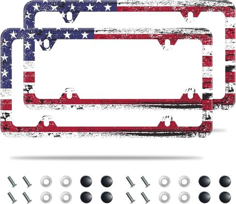 إطارات لوحة ترخيص متينة من الفولاذ المقاوم للصدأ - إطار لوحة ترخيص العلم الأمريكي - أغطية لوحة ترخيص سوداء غير لامعة لعلامة السيارة الأمامية والخلفية - غطاء حامل بطاقة السيارة مع مسامير in Kuwait
