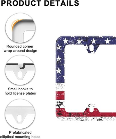 إطارات لوحة ترخيص متينة من الفولاذ المقاوم للصدأ - إطار لوحة ترخيص العلم الأمريكي - أغطية لوحة ترخيص سوداء غير لامعة لعلامة السيارة الأمامية والخلفية - غطاء حامل بطاقة السيارة مع مسامير in Kuwait