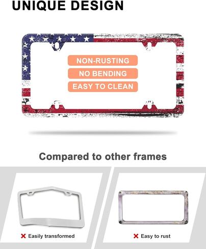 إطارات لوحة ترخيص متينة من الفولاذ المقاوم للصدأ - إطار لوحة ترخيص العلم الأمريكي - أغطية لوحة ترخيص سوداء غير لامعة لعلامة السيارة الأمامية والخلفية - غطاء حامل بطاقة السيارة مع مسامير in Kuwait
