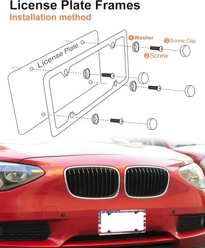 إطارات لوحة ترخيص متينة من الفولاذ المقاوم للصدأ - إطار لوحة ترخيص العلم الأمريكي - أغطية لوحة ترخيص سوداء غير لامعة لعلامة السيارة الأمامية والخلفية - غطاء حامل بطاقة السيارة مع مسامير in Kuwait
