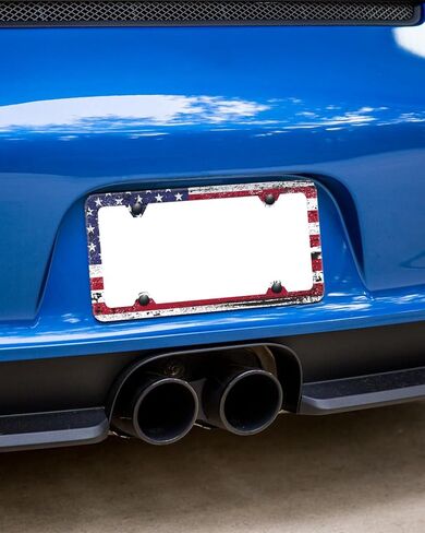 إطارات لوحة ترخيص متينة من الفولاذ المقاوم للصدأ - إطار لوحة ترخيص العلم الأمريكي - أغطية لوحة ترخيص سوداء غير لامعة لعلامة السيارة الأمامية والخلفية - غطاء حامل بطاقة السيارة مع مسامير in Kuwait