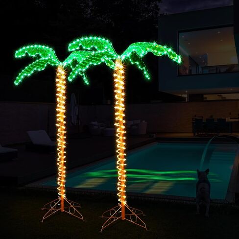 Fabbay 2 Pcs 5 ft LED Lighted up Palm Tree for Outside Patio Artificial Fake Light up Palm Tree Decor for Outdoor Indoor Home Outside Yard Tropical Party Pool Hawaiian Bar Christmas in Saudi Arabia