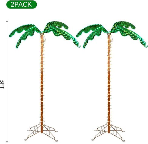 Fabbay 2 Pcs 5 ft LED Lighted up Palm Tree for Outside Patio Artificial Fake Light up Palm Tree Decor for Outdoor Indoor Home Outside Yard Tropical Party Pool Hawaiian Bar Christmas in Saudi Arabia
