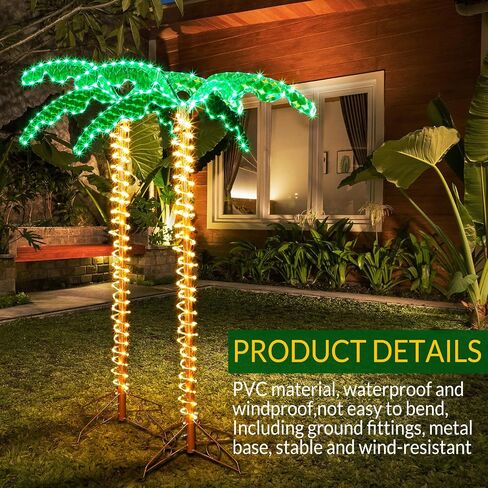 Fabbay 2 Pcs 5 ft LED Lighted up Palm Tree for Outside Patio Artificial Fake Light up Palm Tree Decor for Outdoor Indoor Home Outside Yard Tropical Party Pool Hawaiian Bar Christmas in Saudi Arabia