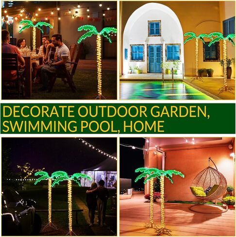 Fabbay 2 Pcs 5 ft LED Lighted up Palm Tree for Outside Patio Artificial Fake Light up Palm Tree Decor for Outdoor Indoor Home Outside Yard Tropical Party Pool Hawaiian Bar Christmas in Saudi Arabia