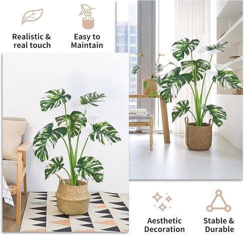 35 بوصة 2 حزمة من النباتات الاصطناعية، نباتات Monstera Deliciosa المزيفة مع سلة أعشاب بحرية مصنوعة يدويًا، أشجار النخيل الاستوائية الصناعية لتزيين غرفة المنزل في الأماكن المغلقة والخارجية (عبوتان) in Kuwait
