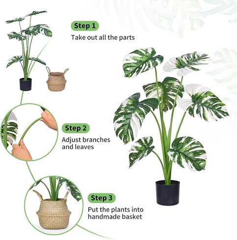 35 بوصة 2 حزمة من النباتات الاصطناعية، نباتات Monstera Deliciosa المزيفة مع سلة أعشاب بحرية مصنوعة يدويًا، أشجار النخيل الاستوائية الصناعية لتزيين غرفة المنزل في الأماكن المغلقة والخارجية (عبوتان) in Kuwait