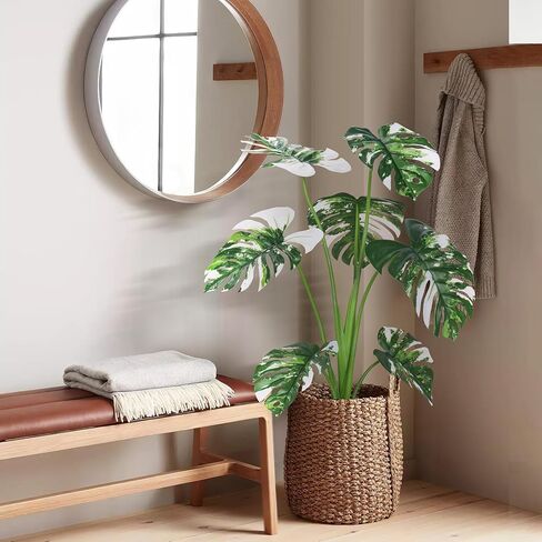 35 بوصة 2 حزمة من النباتات الاصطناعية، نباتات Monstera Deliciosa المزيفة مع سلة أعشاب بحرية مصنوعة يدويًا، أشجار النخيل الاستوائية الصناعية لتزيين غرفة المنزل في الأماكن المغلقة والخارجية (عبوتان) in Kuwait