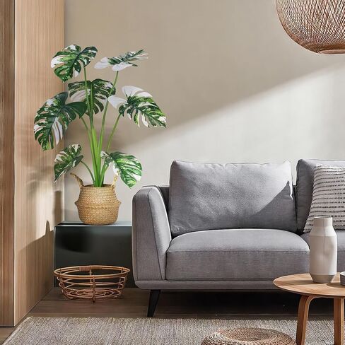 35 بوصة 2 حزمة من النباتات الاصطناعية، نباتات Monstera Deliciosa المزيفة مع سلة أعشاب بحرية مصنوعة يدويًا، أشجار النخيل الاستوائية الصناعية لتزيين غرفة المنزل في الأماكن المغلقة والخارجية (عبوتان) in Kuwait