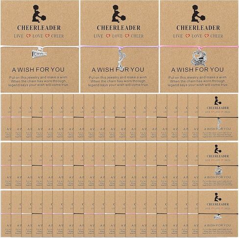 60 Pcs Cheerleader Gifts Adjustable Cheer Bracelets Card Bulk Cheerleading Jewelry for Team Women Men Accessories, 3 Styles in Saudi Arabia