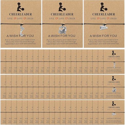 60 Pcs Cheerleader Gifts Adjustable Cheer Bracelets Card Bulk Cheerleading Jewelry for Team Women Men Accessories, 3 Styles in Saudi Arabia