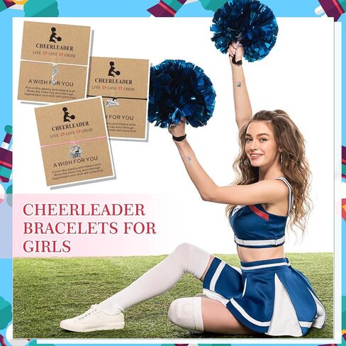 60 Pcs Cheerleader Gifts Adjustable Cheer Bracelets Card Bulk Cheerleading Jewelry for Team Women Men Accessories, 3 Styles in Saudi Arabia
