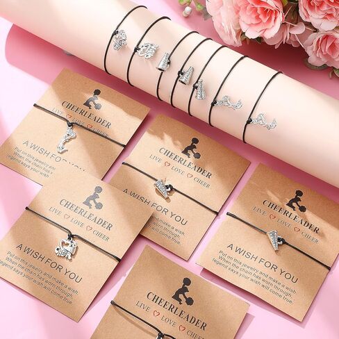 60 Pcs Cheerleader Gifts Adjustable Cheer Bracelets Card Bulk Cheerleading Jewelry for Team Women Men Accessories, 3 Styles in Saudi Arabia