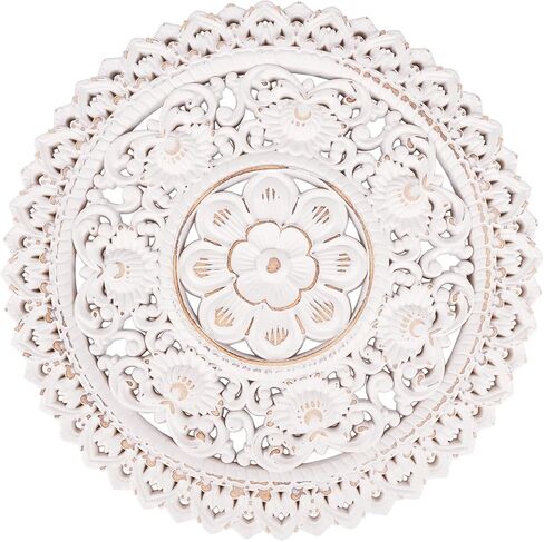 لوحة فنية جدارية خشبية معلقة على شكل زهور، ديكور حائط ميدالية، لوحة جدارية منحوتة MDF بيضاء منحوتة لغرفتك أو مكتبك، 30.48 سم × 30.48 سم in Kuwait