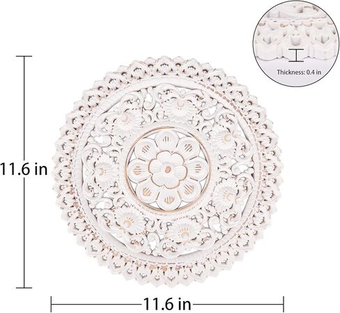 لوحة فنية جدارية خشبية معلقة على شكل زهور، ديكور حائط ميدالية، لوحة جدارية منحوتة MDF بيضاء منحوتة لغرفتك أو مكتبك، 30.48 سم × 30.48 سم in Kuwait