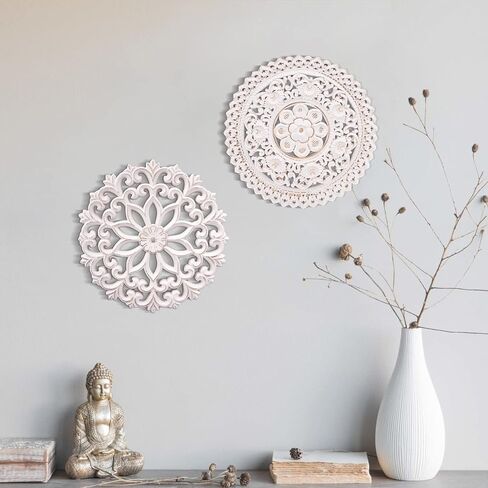 لوحة فنية جدارية خشبية معلقة على شكل زهور، ديكور حائط ميدالية، لوحة جدارية منحوتة MDF بيضاء منحوتة لغرفتك أو مكتبك، 30.48 سم × 30.48 سم in Kuwait