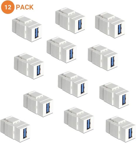 USB 3.0 Keystone Jack Inserts، موصل USB أنثى إلى أنثى، للوحة الحائط Keystone - أبيض (12 حزمة) in Kuwait