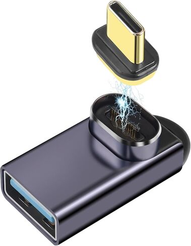 GELRHONR 90 Degree USB to USB C Magnetic Adapter, Right Angle Magnetic USB Type C Converter with 10Gbps Data Transfer PD5V@3A,QC 12V@3A Charging,Thunderbolt 3 to USB Female Adapter Converter in Saudi Arabia